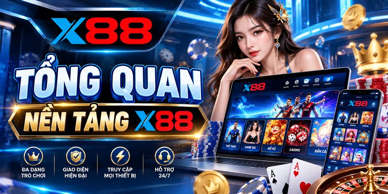 Tổng quan nền tảng X88 với giao diện trực quan và các danh mục giải trí trực tuyến.
